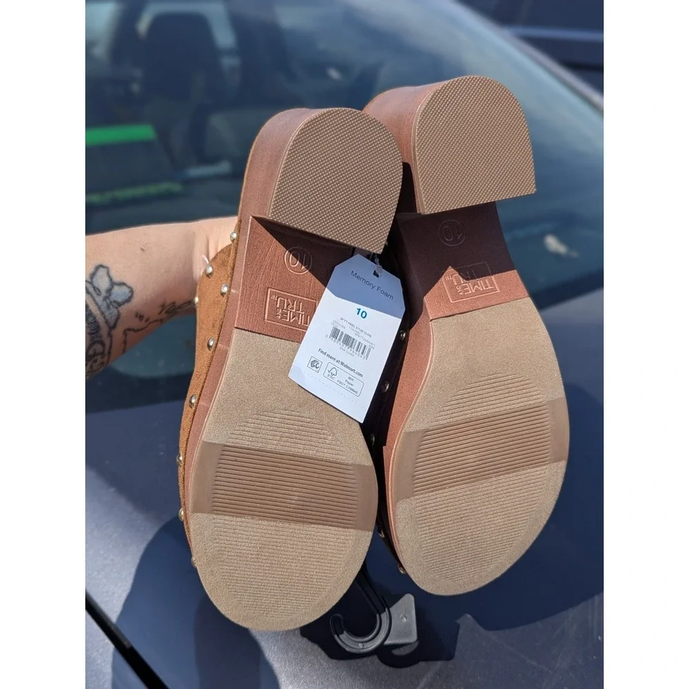 Boho Western Clog Mules Platform Studded Suede Chunky Heel Hippie Festival 10 - Picture 6 of 6